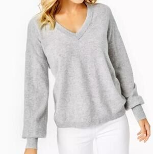 Lilly Pulitzer Jasmina Cashmere Sweater Heathered Foggy Gray Size Small NWT